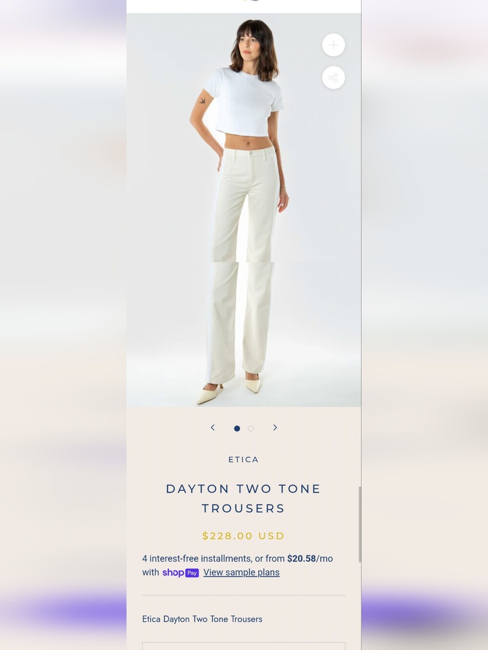 Etica Dayton NWOT Two Tone Trousers Sz 28 - Picture 2 of 6